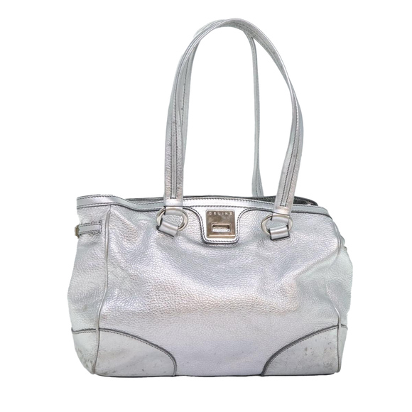 CELINE Tote Bag Leather Silver Auth 88261 - Picture 1 of 16